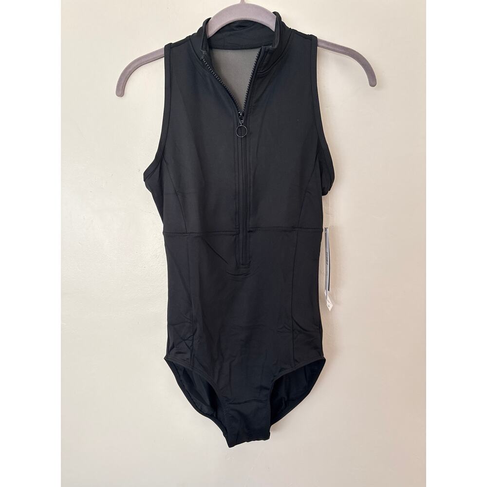NWT DanzNMotion Racerback Zipper Leotard black L